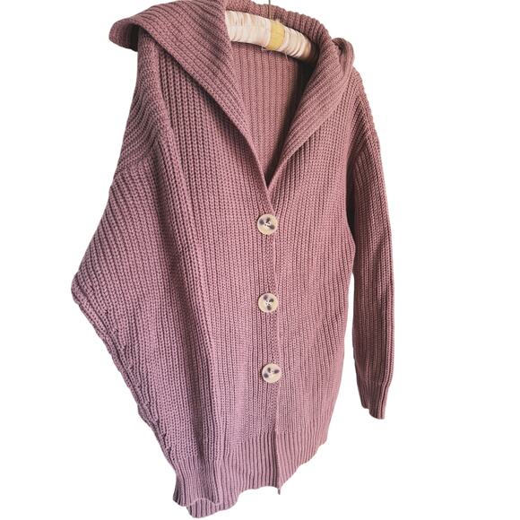 Lillusory Chunky Knit Long Sleeve Cardigan Open Front Mauve Brown Small Cozy - Picture 4 of 10